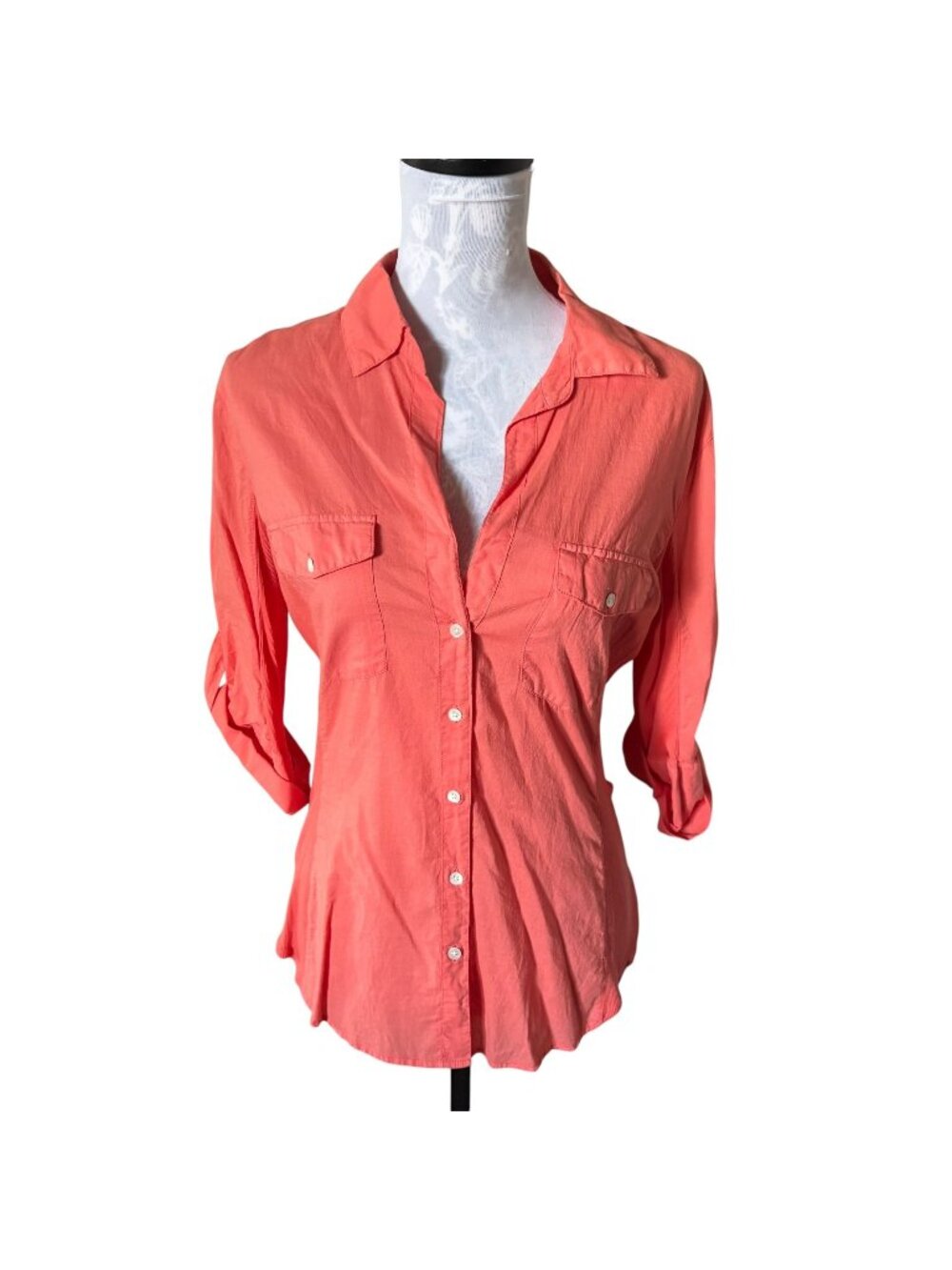James Perse Slub Side Panel Sheer Shirt Womens Size 4 (XL) Orange